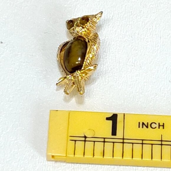 Owl Brooch Cabochon Stone Belly & Eyes Vintage Gold-Tone Grannycore Jewelry EUC - Picture 7 of 7